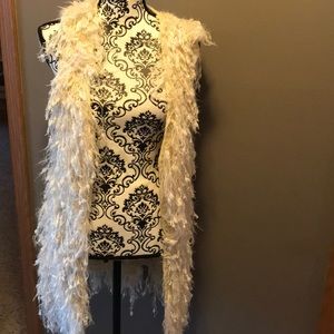 Long Fuzzy Cream Vest